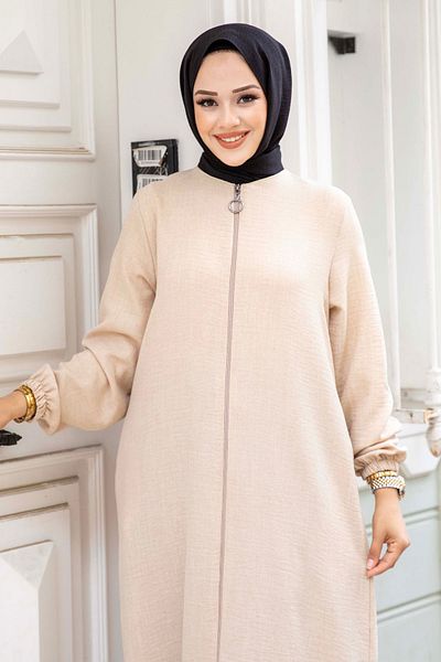 Tesettür Dünyası Μπεζ Hijab Ferace - Flounce Φούστα, με φερμουάρ TSD240517