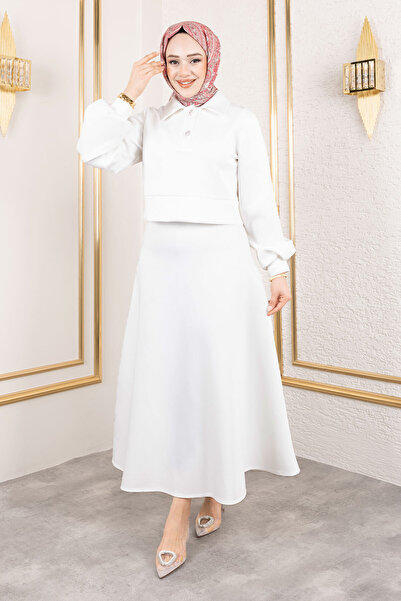 Tesettür Dünyası Scuba Skirt Suit Tsd 250131   White