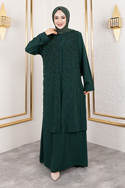 Tesettür Dünyası Μακρύ μαντίλι με λεπτομέρεια από πέτρα TSD250130 Σμαραγδένιο πράσινο