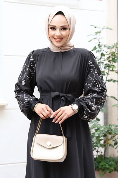 Tesettür Dünyası Embroidered Large Size Hijab Ferace - TSD240120