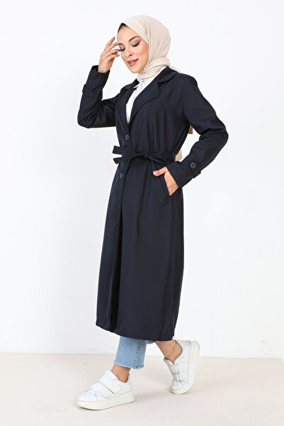 Tesettür Dünyası Astarlı Trençkot TSD231003 Lacivert
