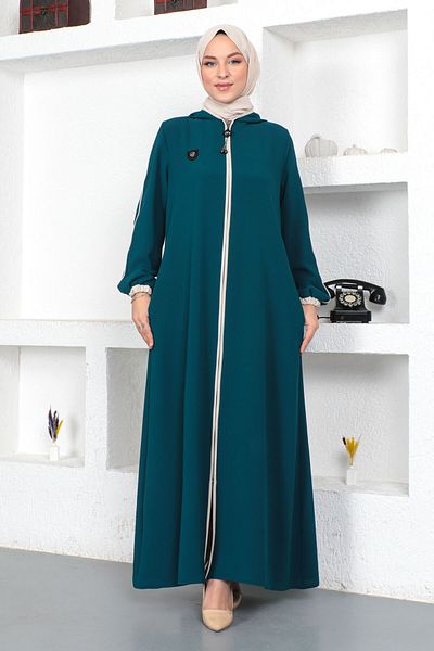 Tesettür Dünyası Χρωματιστό μανίκι Hijab Abaya Tsd230415 Σμαραγδένιο Πράσινο