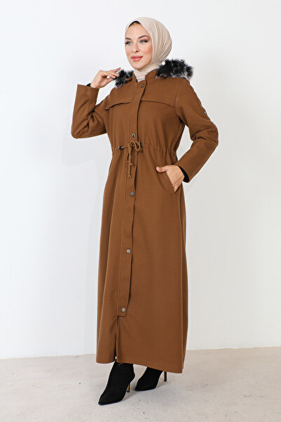 Tesettür Dünyası Ολόσωμο ραμμένο μανίκι παλτό TSD230915 Camel
