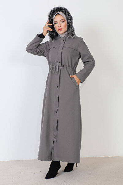 Tesettür Dünyası Full Length Stitched Sleeve Coat TSD230915 Gray