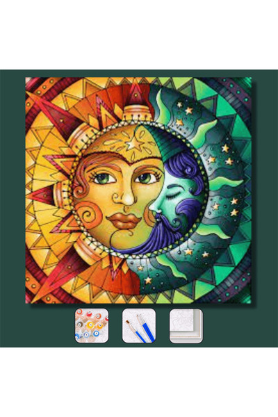 Pastelya Sayılarla Boyama Seti Çerçeveli Kasnaklı Güneş Ve Ayın Aşkı 40x50