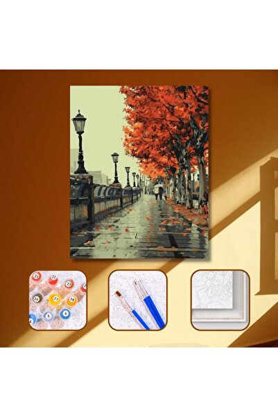 Pastelya Sayılarla Boyama Seti Çerçeveli Kasnaklı Sonbahar Yağmuru 60 x 75 cm