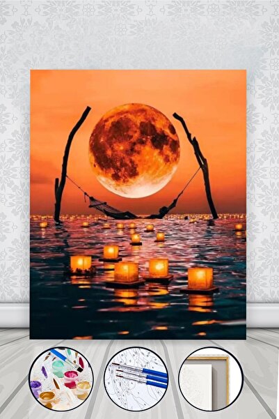 Pastelya Sayılarla Boyama Seti Çerçeveli Kasnaklı Huzurlu Dolunay 60x75