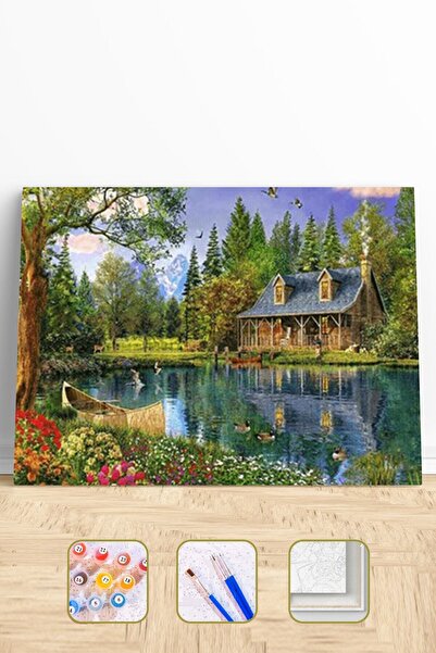 Pastelya Göl Evi Sayılarla Boyama Seti Çerçeveli Kasnaklı