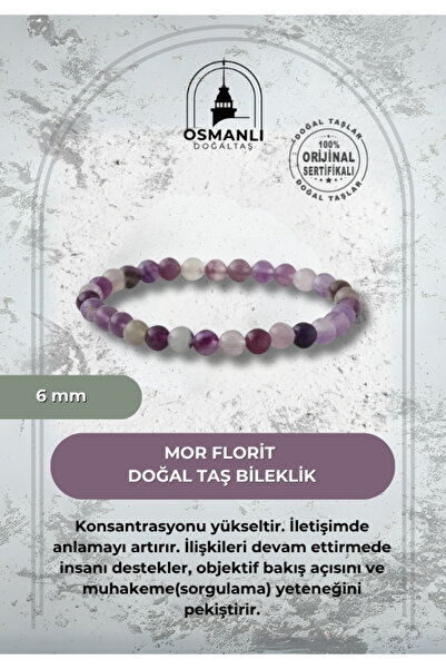 OSMANLI DOĞAL TAŞ Mor Florit 6mm Doğal Taş Bileklik