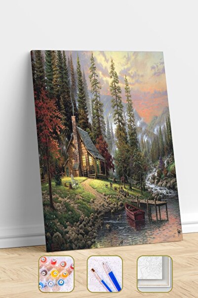 Pastelya Sayılarla Boyama Seti Çerçeveli Kasnaklı Ormanda Yaşam 50x65