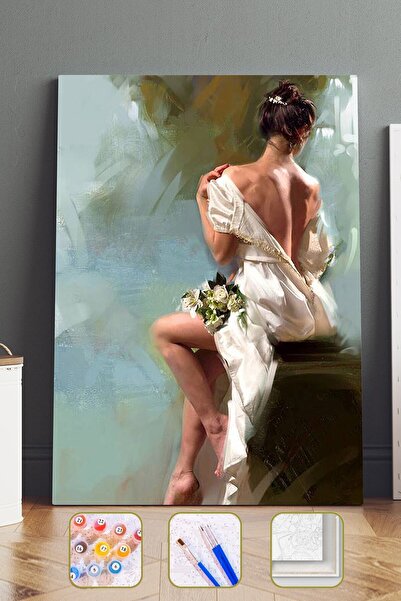 Pastelya Sayılarla Boyama Seti Çerçeveli Kasnaklı Gelin  50 x 65 cm