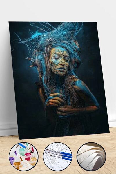 Pastelya Sayılarla Boyama Seti Çerçeveli Kasnaklı Mavilerin Içindeki Güzel 60...