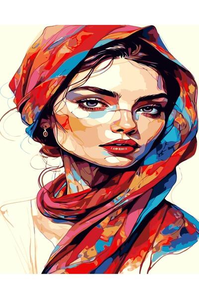 Pastelya Sayılarla Boyama Seti Çerçeveli Kasnaklı Şiirsel Kadın 60x75