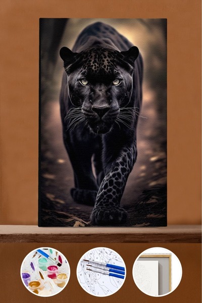 Pastelya Sayılarla Boyama Seti Çerçeveli Kasnaklı Panter 1 40 x 50 Cm