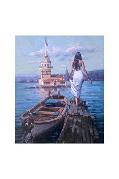 Pastelya Sayılarla Boyama Seti Çerçeveli Kasnaklı Kız Kulesi Ve Kadın 60x75 Cm