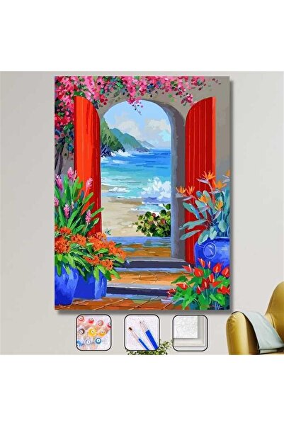 Pastelya Sayılarla Boyama Seti Çerçeveli Kasnaklı Huzura Açılan Kapı 40x50