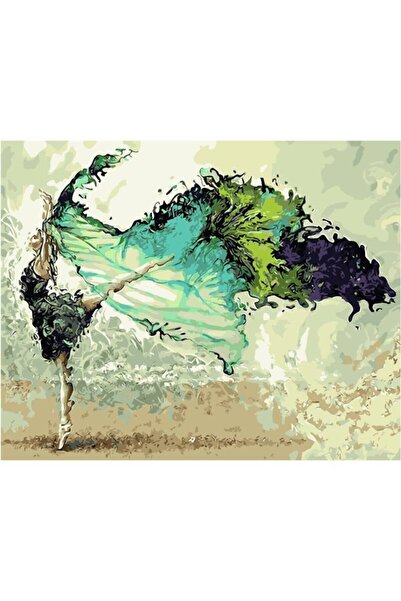 Pastelya Yeşil Balerin Sayılarla Boyama Seti Çerçeveli Kasnaklı 50x65