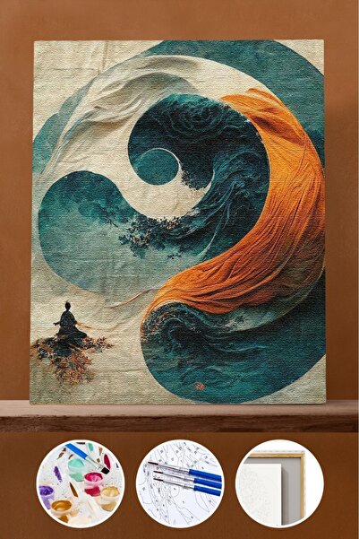 Pastelya Sayılarla Boyama Seti Çerçeveli Kasnaklı Yin Yang 2 60 X 75 Cm