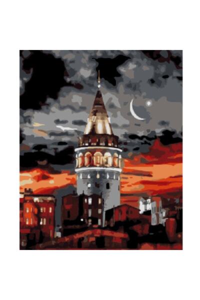 Pastelya Sayılarla Boyama Seti Çerçeveli Kasnaklı Galata Kulesi 60 x 75 cm