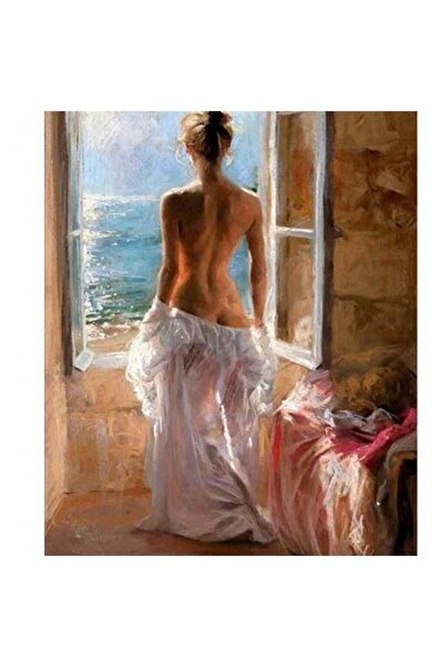 Pastelya Sayılarla Boyama Seti Çerçeveli Kasnaklı Kadın ve Manzara 40 x 50 Cm