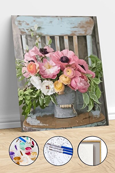 Pastelya Sayılarla Boyama Seti Çerçeveli Kasnaklı Unutulan Çiçekler  40 x 50 cm