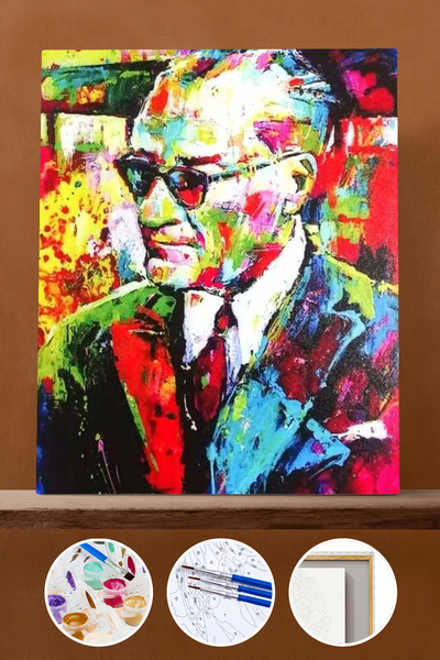 Pastelya Sayılarla Boyama Seti Çerçeveli Kasnaklı Renkli Atatürk 5 40x50cm