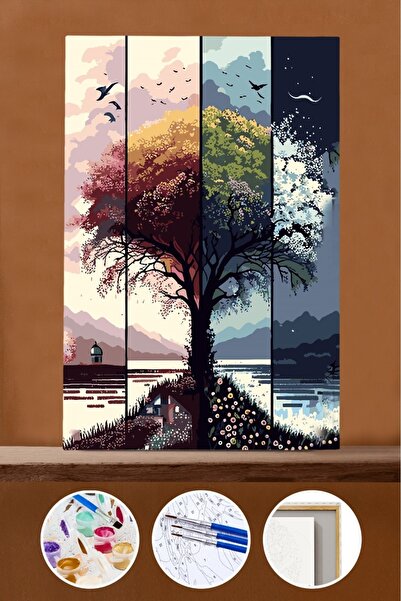 Pastelya Sayılarla Boyama Seti Çerçeveli Kasnaklı Dört Mevsim 2 50x65 cm