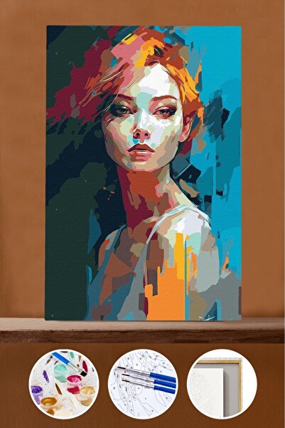 Pastelya Sayılarla Boyama Seti Çerçeveli Kasnaklı Kadının Duruşu 3 60x75 cm