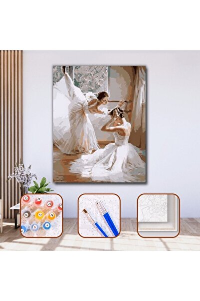 Pastelya Sayılarla Boyama Seti Çerçeveli Kasnaklı Kuğu Kızlar  50 x 65 cm