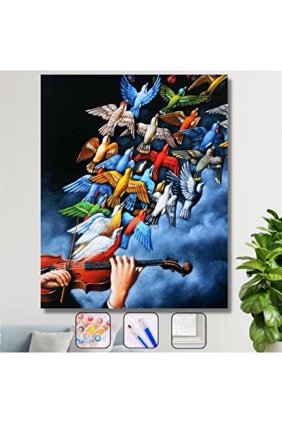 Pastelya Sayılarla Boyama Seti Çerçeveli Kasnaklı Özgür Notalar 60 x 75 cm
