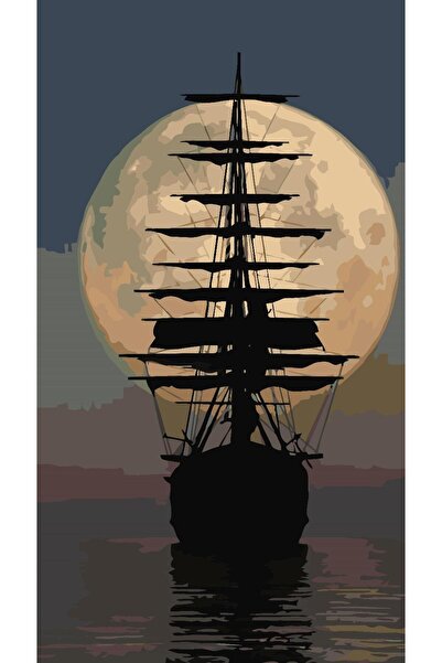 Pastelya Sayılarla Boyama Seti Çerçeveli Kasnaklı Ayışığı Hayalet Gemi 60x75