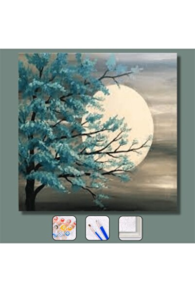 Pastelya Sayılarla Boyama Seti Çerçeveli Kasnaklı Dolunay Manzarası 40x50 Cm
