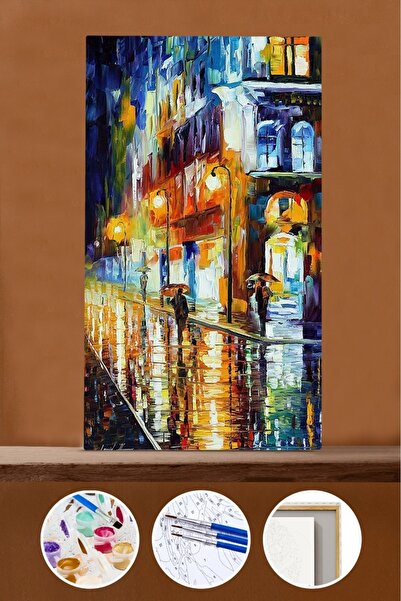 Pastelya Sayılarla Boyama Seti Çerçeveli Kasnaklı Yağmur Şehri 40x50 cm