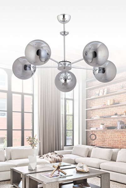 İstanbul Avize Nisa 5'li Krom Füme Glop Camlı Avize