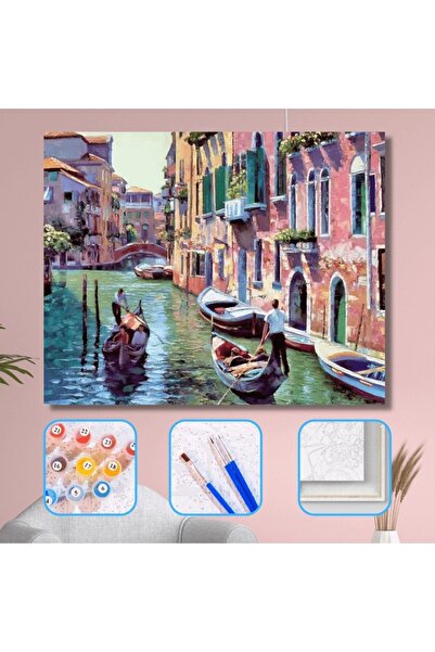 Pastelya Sayılarla Boyama Seti Çerçeveli Kasnaklı Gondol Gezisi 40 x 50 Cm