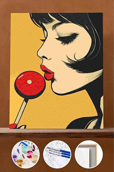 Pastelya Sayılarla Boyama Seti Çerçeveli Kasnaklı Pop Art Lolipop 40x50 cm