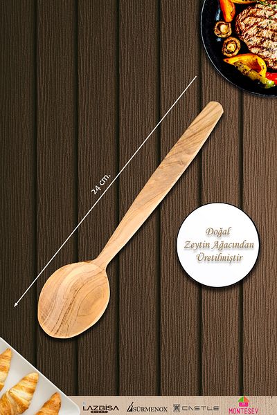 MONTESEV Olive Wood Wooden Wooden Spoon Kitchen Serving Spoon 1 Piece (Olive Wood) Wooden Spoon