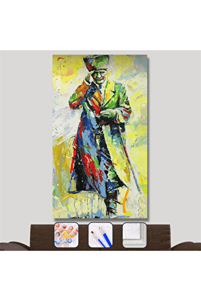 Pastelya Sayılarla Boyama Seti Çerçeveli Kasnaklı Atatürk Selamı 40x50