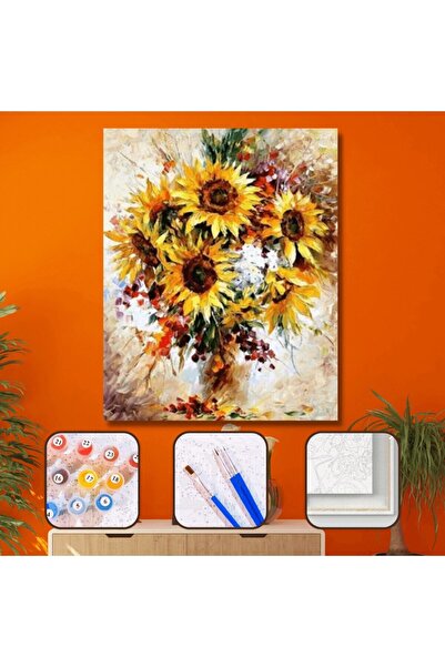 Genel Markalar Ayçiçek Sayılarla Boyama Seti Çerçeveli Kasnaklı