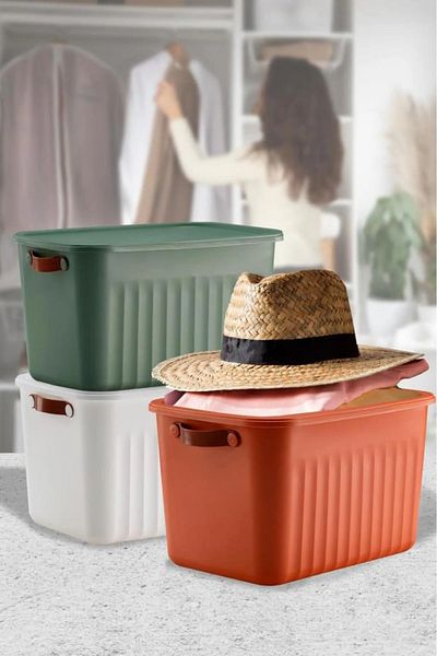Trend Maison منظم متعدد الأغراض، صندوق بغطاء، صندوق تخزين مزخرف، منظم 3 قطع