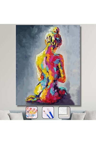 Pastelya Sayılarla Boyama Seti Çerçeveli Kasnaklı Renkli Kadın 8  50 x 65 cm