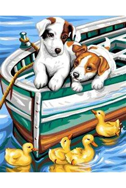 Pastelya Sayılarla Boyama Seti Çerçeveli Kasnaklı Köpek Ve Ördekler 40x50cm