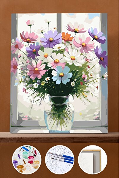 Pastelya Sayılarla Boyama Seti Çerçeveli Kasnaklı Kır Çiçekleri 2 40x50 cm