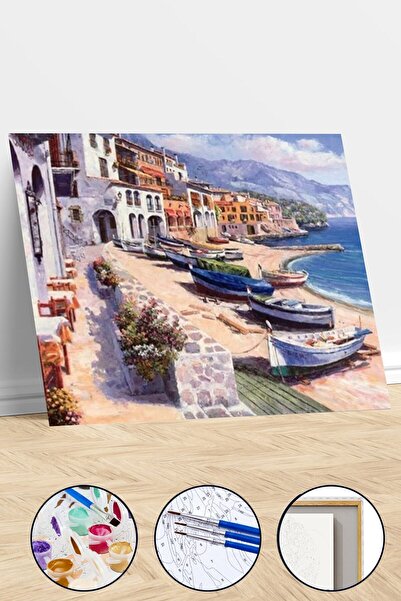trend hobby İtalya Kıyıları Sayılarla Boyama  Hobi Seti 40x50 cm (Tuval Şases...