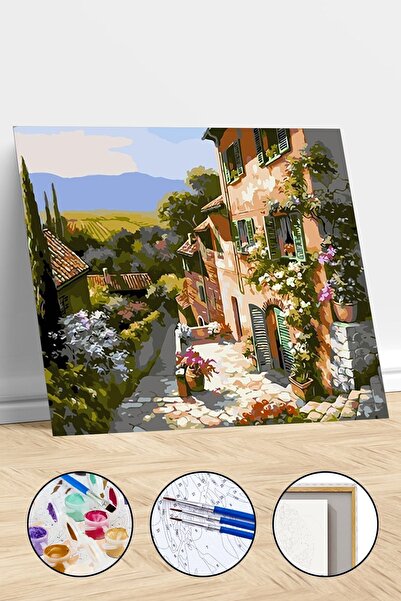 kendinyaphobi Taş Sokaklı Kasaba Sayılarla Boyama Seti Çerçeveli Kasnaklı (DZ 1128)