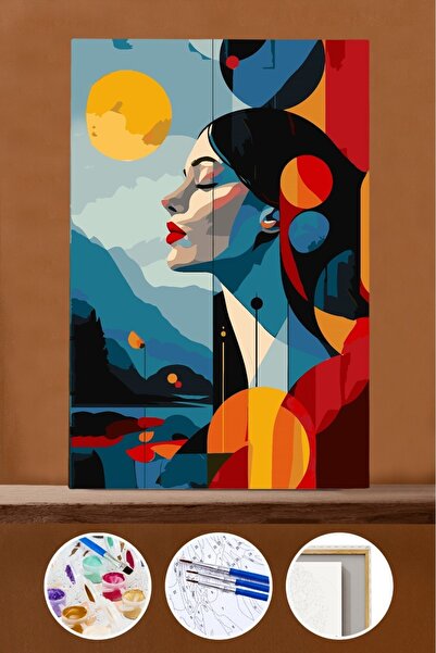 Pastelya Sayılarla Boyama Seti Çerçeveli Kasnaklı Evren Perisi 2 50x65 cm