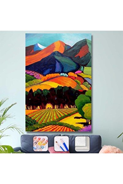 kendinyaphobi Sayılarla Boyama Seti Çerçeveli Kasnaklı Renkli Dağlar  40 x 50 cm
