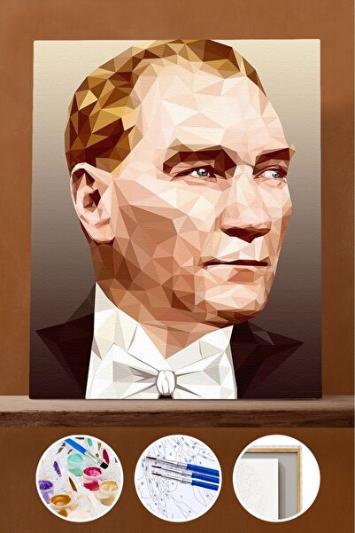 Pastelya Sayılarla Boyama Seti Çerçeveli Kasnaklı Mozaik Atatürk 40 x 50 cm