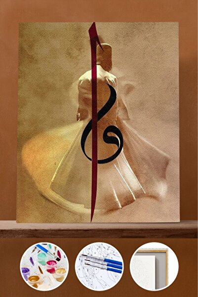 kendinyaphobi Sayılarla Boyama Seti Çerçeveli Kasnaklı Mevlana 4 50 x 65 cm