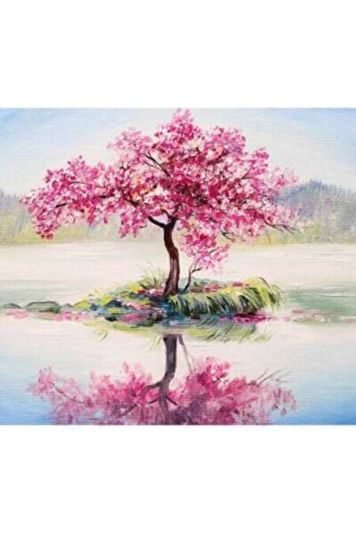 Pastelya Sayılarla Boyama Seti Çerçeveli Kasnaklı Göl Ve Ağaç  50 x 65 cm